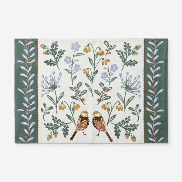 Company Cotton Floral Berry Bird 20 in. x 14 in. Beige Cotton Placemat (Set of 4)