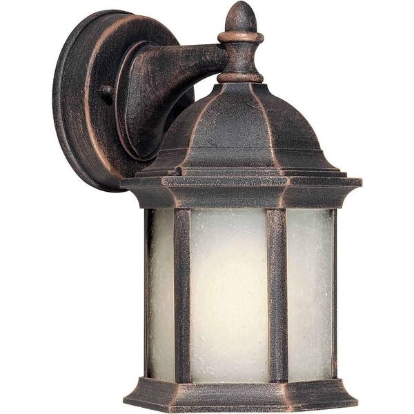 Forte Lighting 1 Light Outdoor Lantern Painted Rust Finish Frosted Seeded Glass Panels