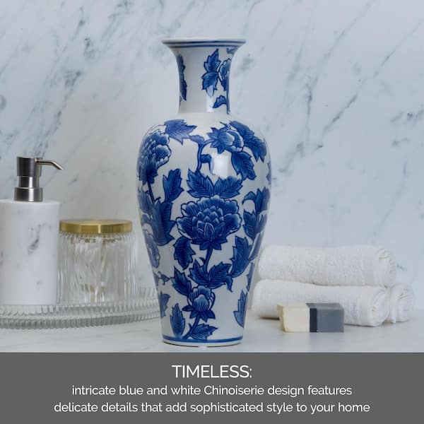 Mikasa Crocus Ceramic Vase, Blue and White, 5.5 x 5.5 x 13