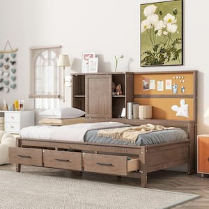 Harper & Bright Designs Brown Wood Full Size Daybed with Storage ...