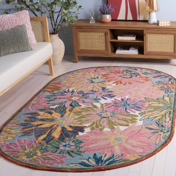 Jardin 5 ft. x 8 ft. Pink/Rust Floral Oversized Border Oval Area Rug