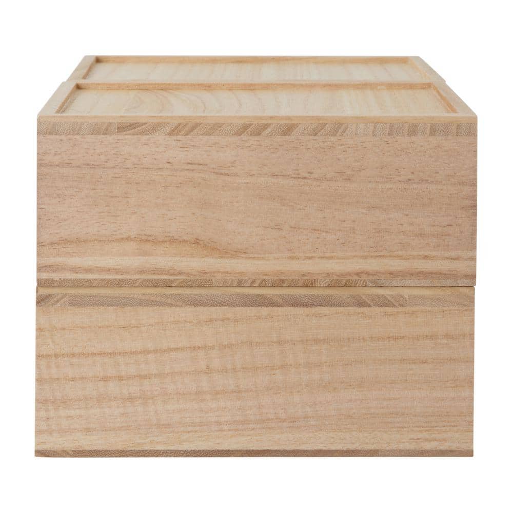 Light Natural Paulownia Wood Stackable Storage Boxes with Drawers, Set of 3