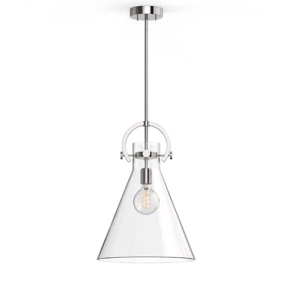 YANSUN 14 in. 1-Light Modern Cone Brushed Nickel Pendant Light with Clear Glass Shade for Kitchen Island