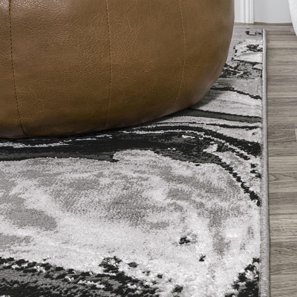 Abstract Swirl Marbled Black/Ivory 3x5 Synthetic Area Rug