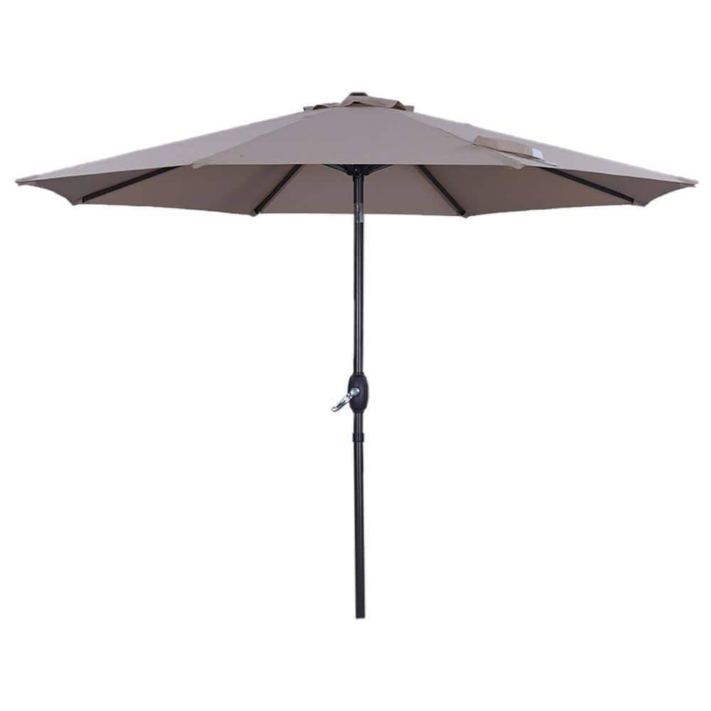 9 ft. Aluminum Market Outdoor Patio Umbrella in Tan with Crank Lift