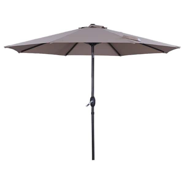 Unbranded 9 ft. Aluminum Market Outdoor Patio Umbrella in Tan with Crank Lift