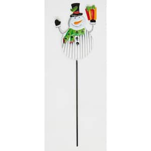 16 in. Iron Snowman Christmas Holiday Outdoor Pick Yard Stake, Set of 3