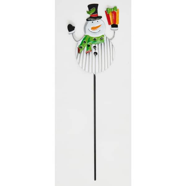 Unbranded 16 in. Iron Snowman Christmas Holiday Outdoor Pick Yard Stake, Set of 3
