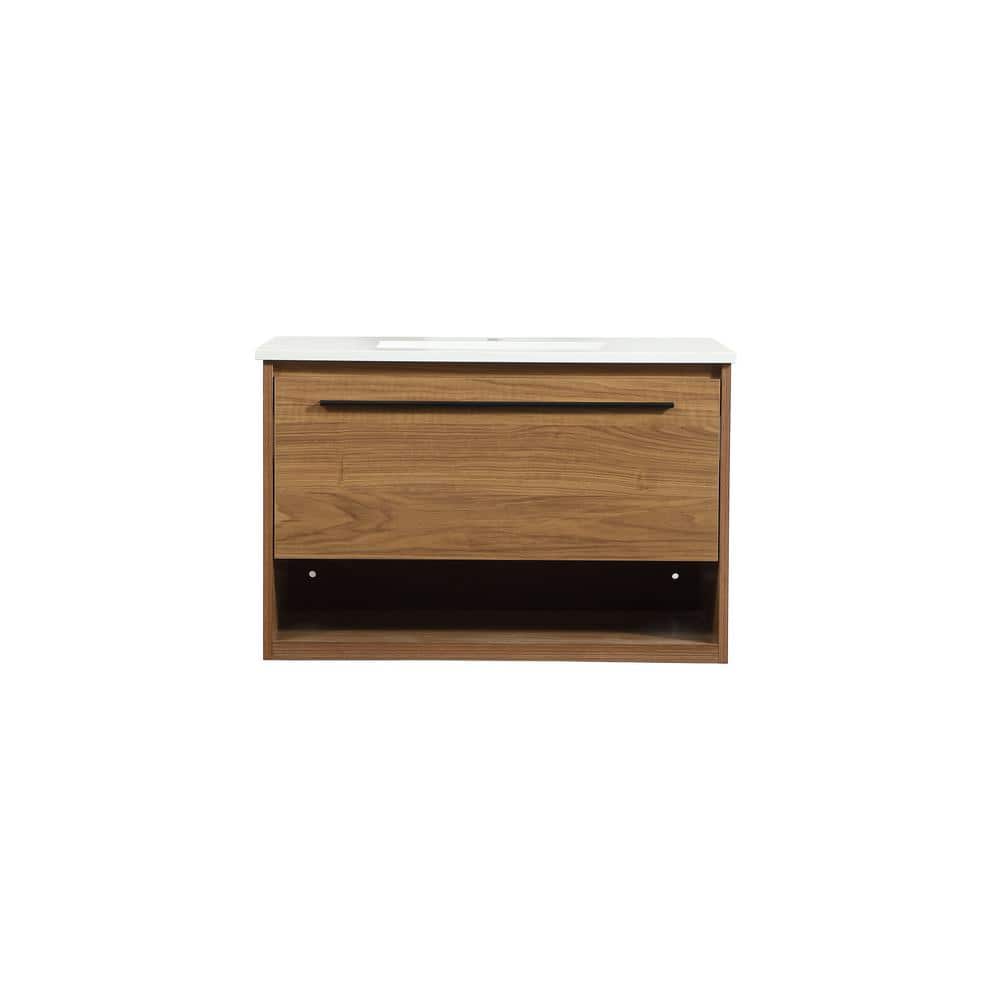 Simply Living 30 in. Single Bathroom Vanity in Walnut Brown with Quartz Van