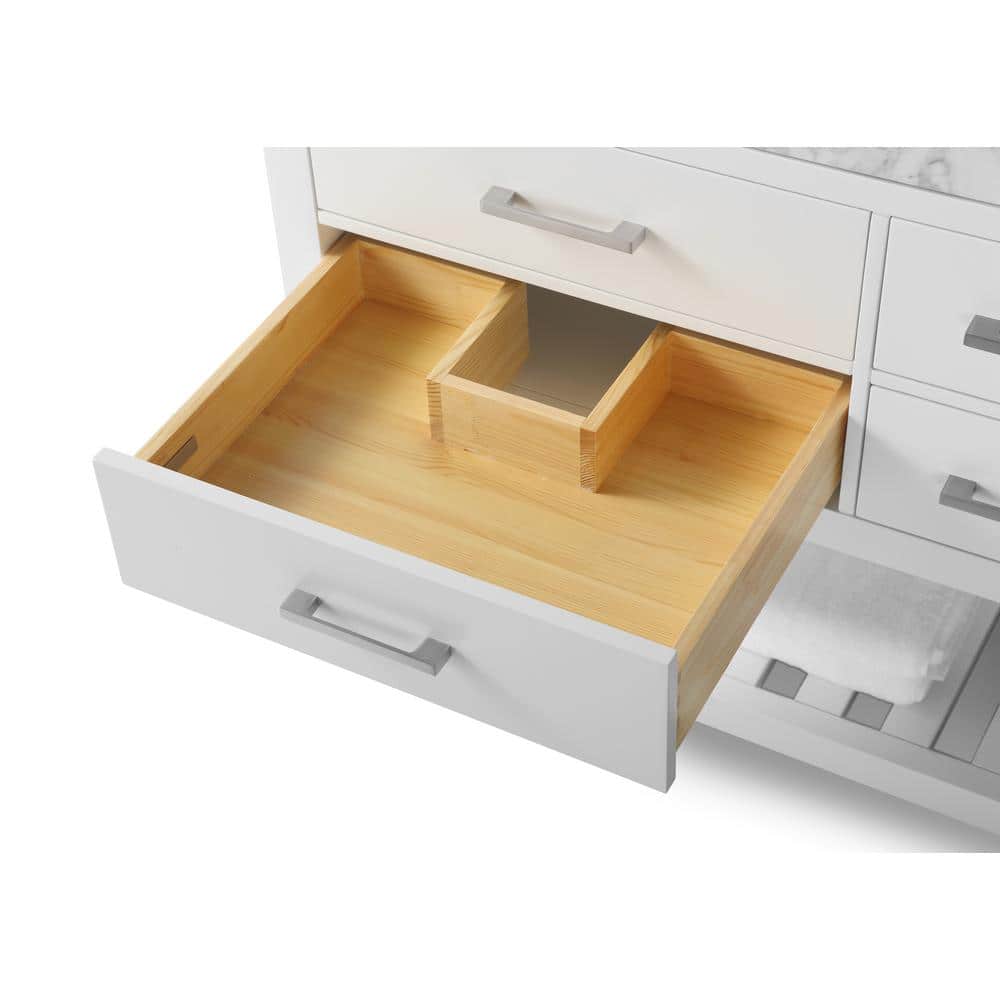 Elizabeth 60" White Wood Bathroom Vanity Set with Marble Top