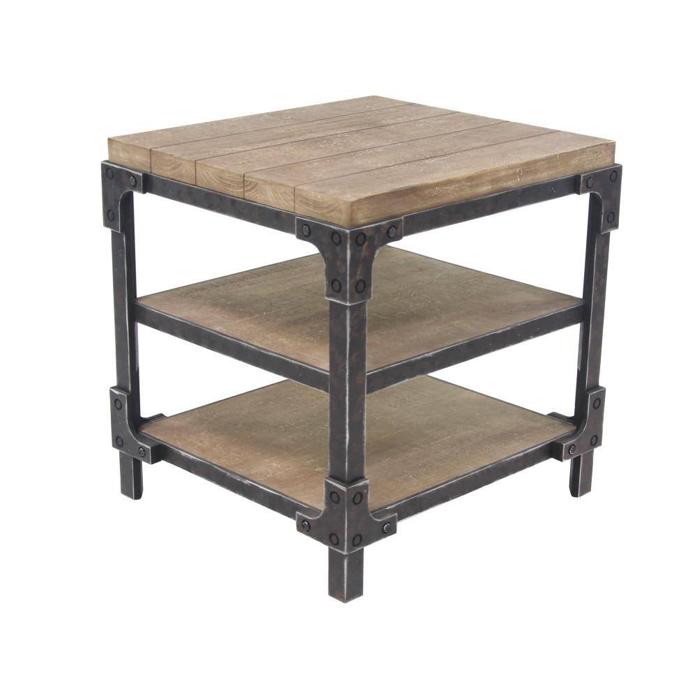 Industrial Brown Fir Wood and Metal 3-Tier Accent Table