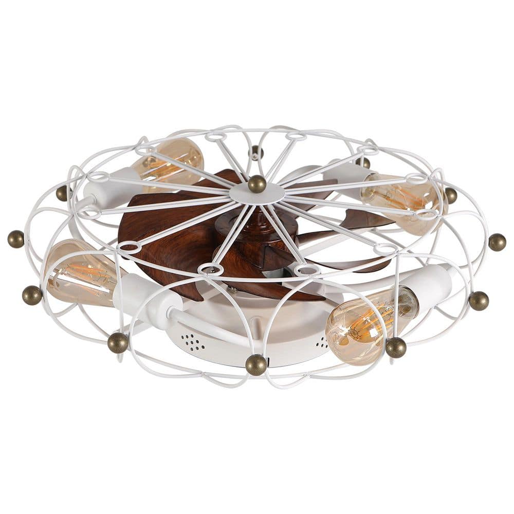 20 in. 4-Light Low Profile Caged White Indoor/Outdoor Flush Mount Ceiling Fan with Light and Remote control price history on PriceWatchPro