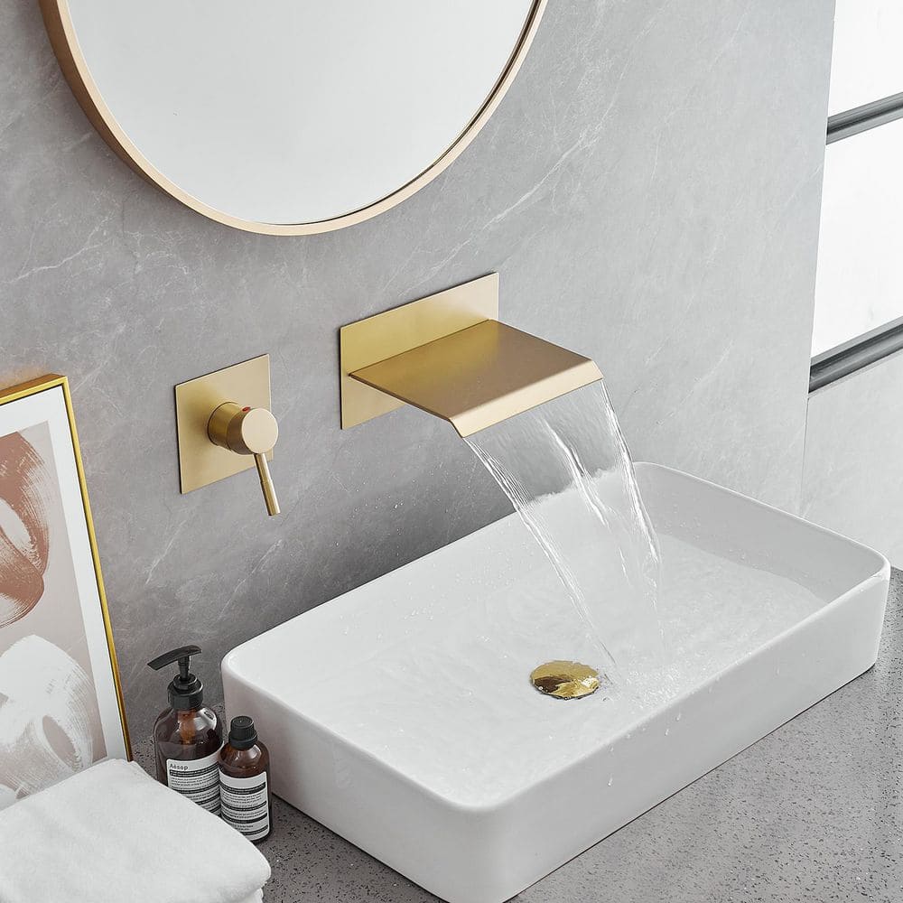 Brushed Gold Wall-Mounted Single-Handle Waterfall Bathroom Faucet