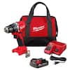 Milwaukee M18 18V Lithium-Ion Brushless Cordless 1/2 in. Compact Drill/Driver with One 2.0 Ah Battery, Charger and Tool Bag 3601-21P