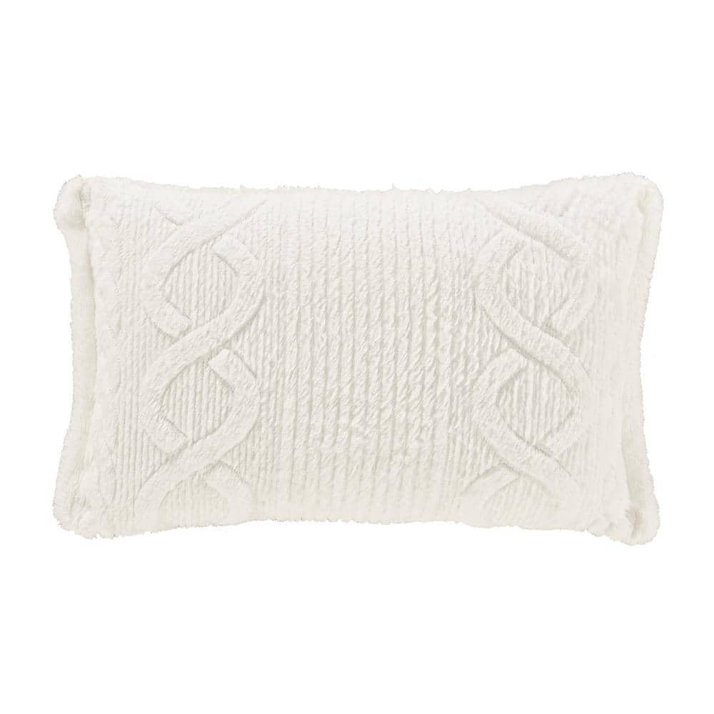 Winter White Rectangular Cable Knit Boudoir Throw Pillow