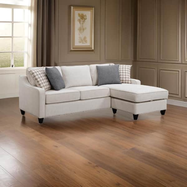 Benjara 90.25 in. Sloped Arm 1-Piece Fabric L Shaped Sectional Sofa in Cream