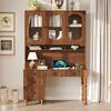 Nestfair 47.24 in Walnut Brown Computer Desk with 5 Drawers, Charging Ports, Bookshelf and Hutch Cabinet CDHL926D
