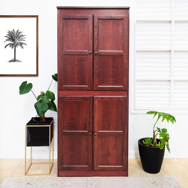 72 in. Cherry Wood 5-shelf Standard Bookcase with Adjustable Shelves