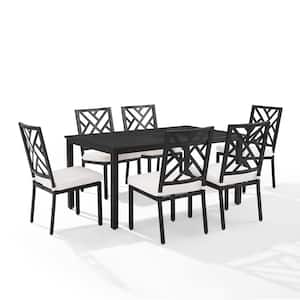 Locke Black 7-Piece Metal Outdoor Dining Set with Creme Cushions