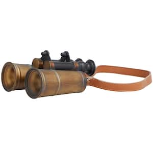 7 in. Antique Binocular Copper Metal Telescope with Brown Faux Leather Strap