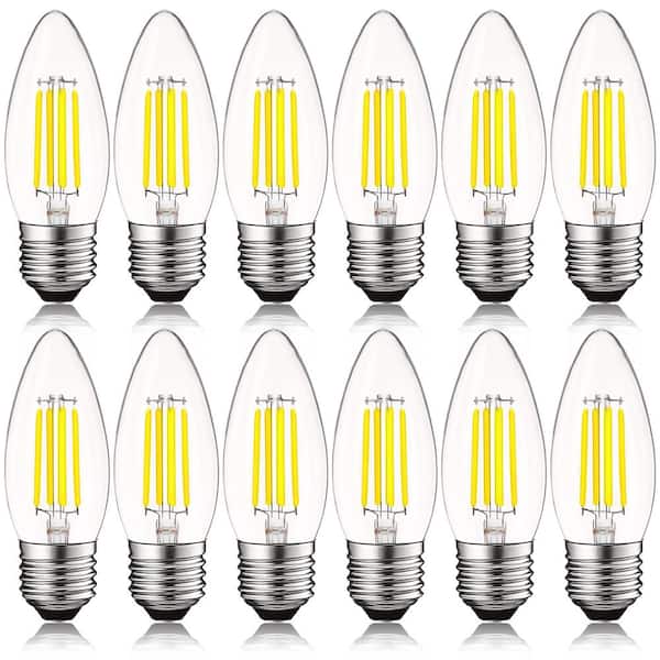 LUXRITE 60-Watt Equivalent B10 Dimmable Edison LED Light Bulbs Torpedo Tip Clear Glass 5000K Bright White (12-Pack)