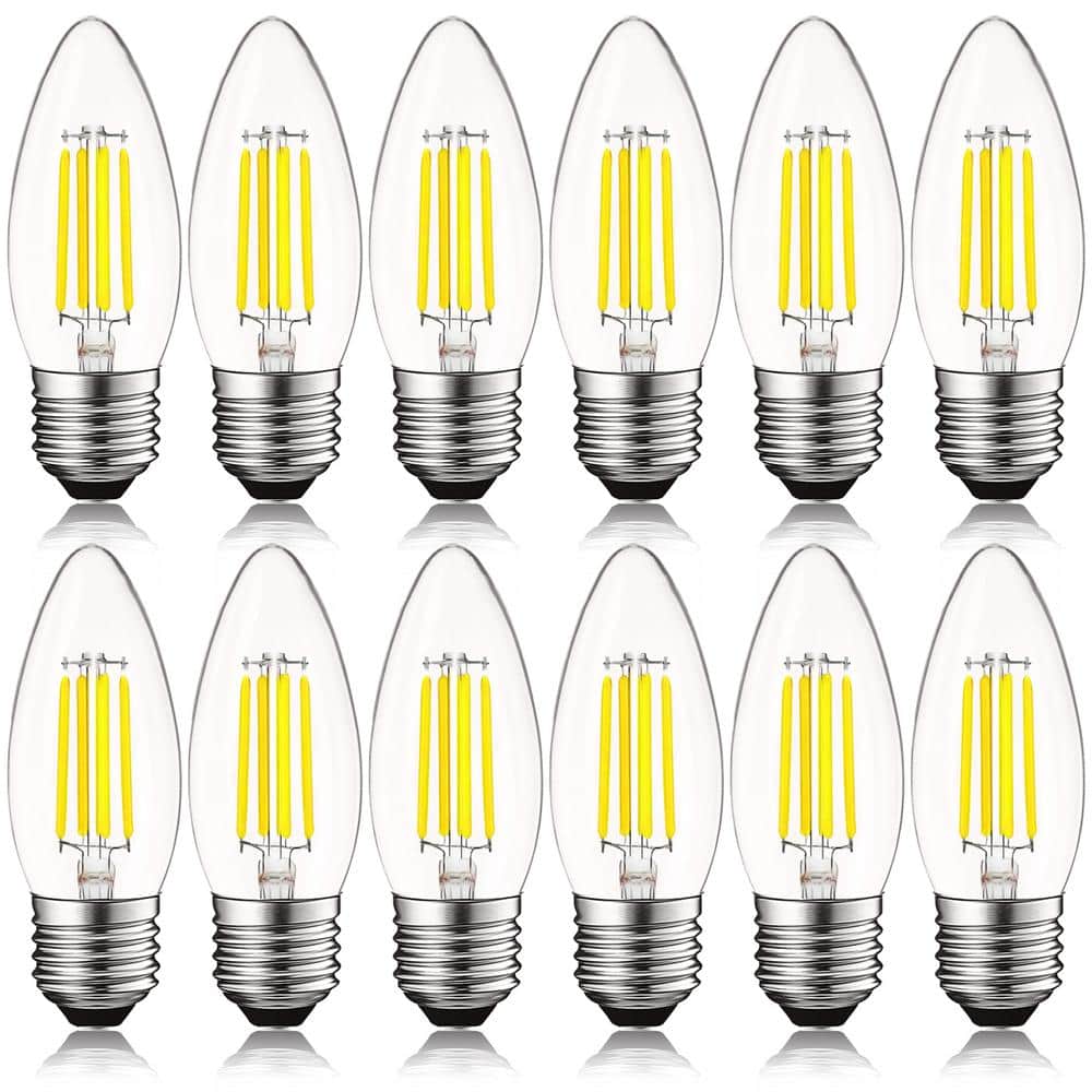 LUXRITE 60-Watt Equivalent B10 Dimmable Edison LED Light Bulbs Torpedo Tip Clear Glass 5000K Bright White (12-Pack) -  LR21608-12PK