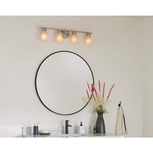 Stamos 31 in. 4-Light Brushed Nickel Modern Bathroom Vanity Light with Satin Etched Glass Shades