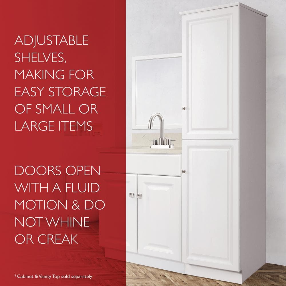 White Semi-Gloss Adjustable Shelving Bathroom Linen Cabinet