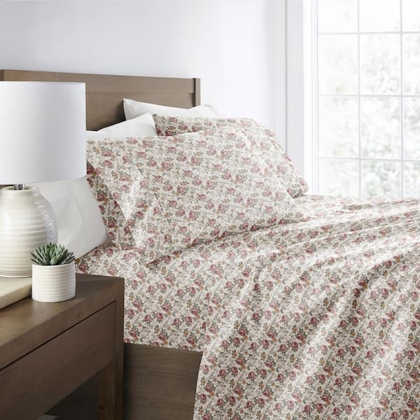 Becky Cameron 4-Piece Rose Blooming Floral Microfiber Poly Patterned Sheet Set in Cal King