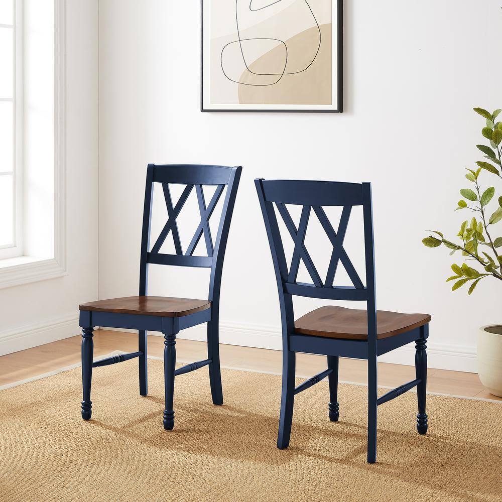 Navy High Cross Back Wood Side Chair Set