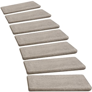 Cream Gray 9.5 in. x 30 in. x 1.2 in. Bullnose Plush Carpet Stair Tread Cover Tape Free Non-slip Set of 7