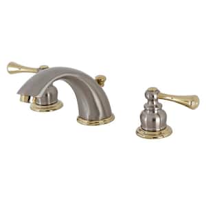 Vintage 2-Handle 8 in. Widespread Bathroom Faucets with Plastic Pop-Up in Brushed Nickel/Polished Brass