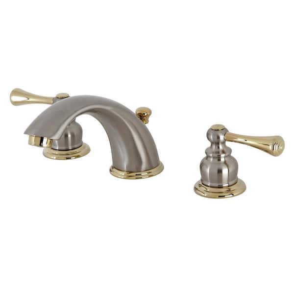 Kingston Brass Vintage 2-Handle 8 in. Widespread Bathroom Faucets with Plastic Pop-Up in Brushed Nickel/Polished Brass