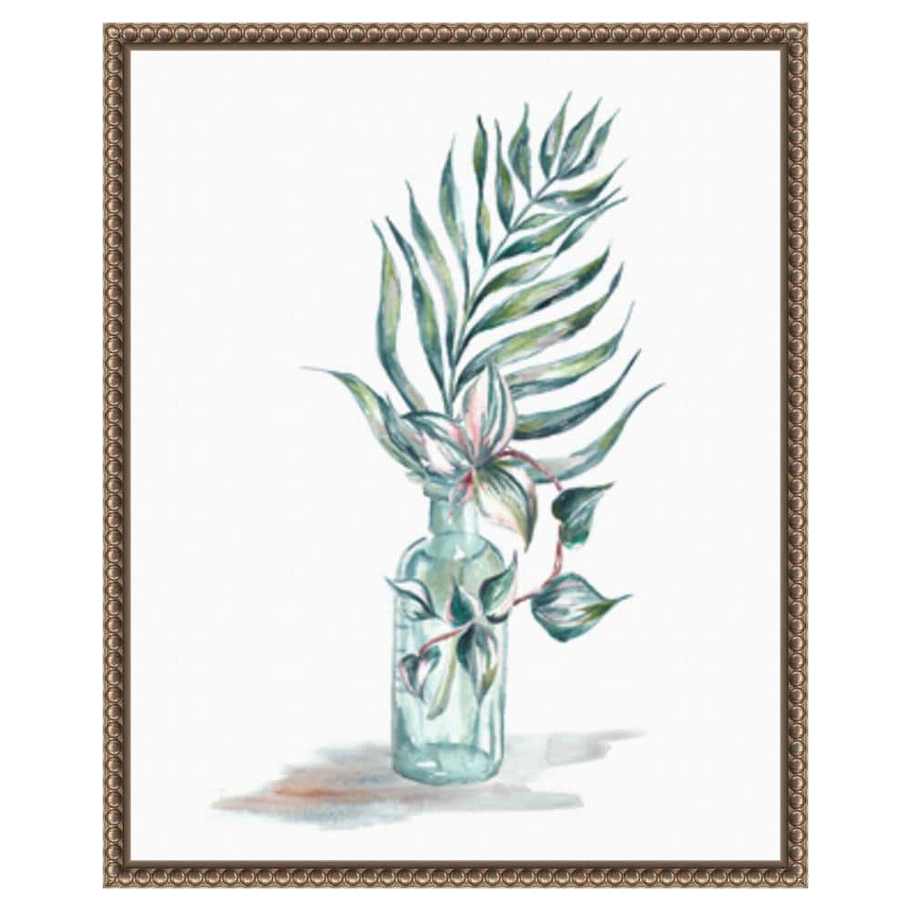 16"x20" Island Tropics Frond in Bottle I Canvas Print with Bronze Frame