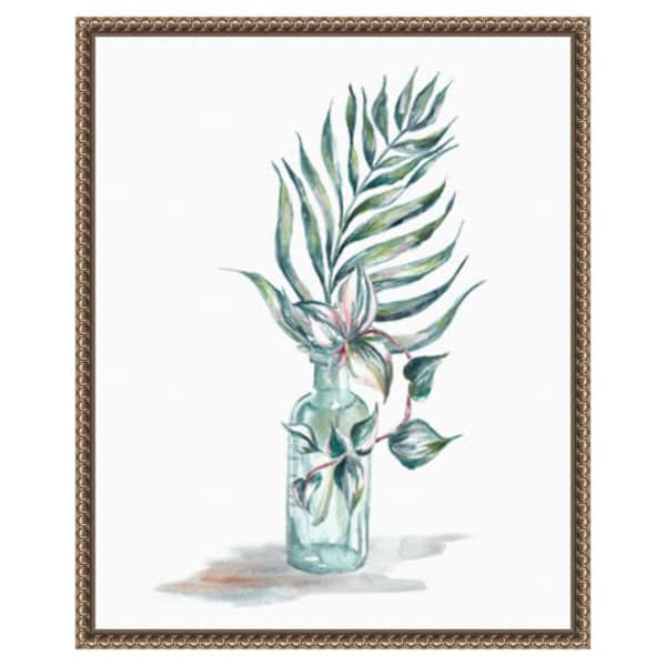 Amanti Art Island Tropics Frond in Bottle I by Tre Sorelle Studios 16 in. W x 20 in. H. Canvas Wall Art Print Framed in Bronze