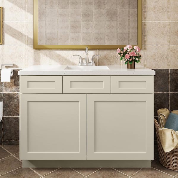 Hausvita 42 in. W x 21 in. D x 34.5 in. H in Shaker Antique White Plywood Ready to Assemble Vanity Sink Base Kitchen Cabinet
