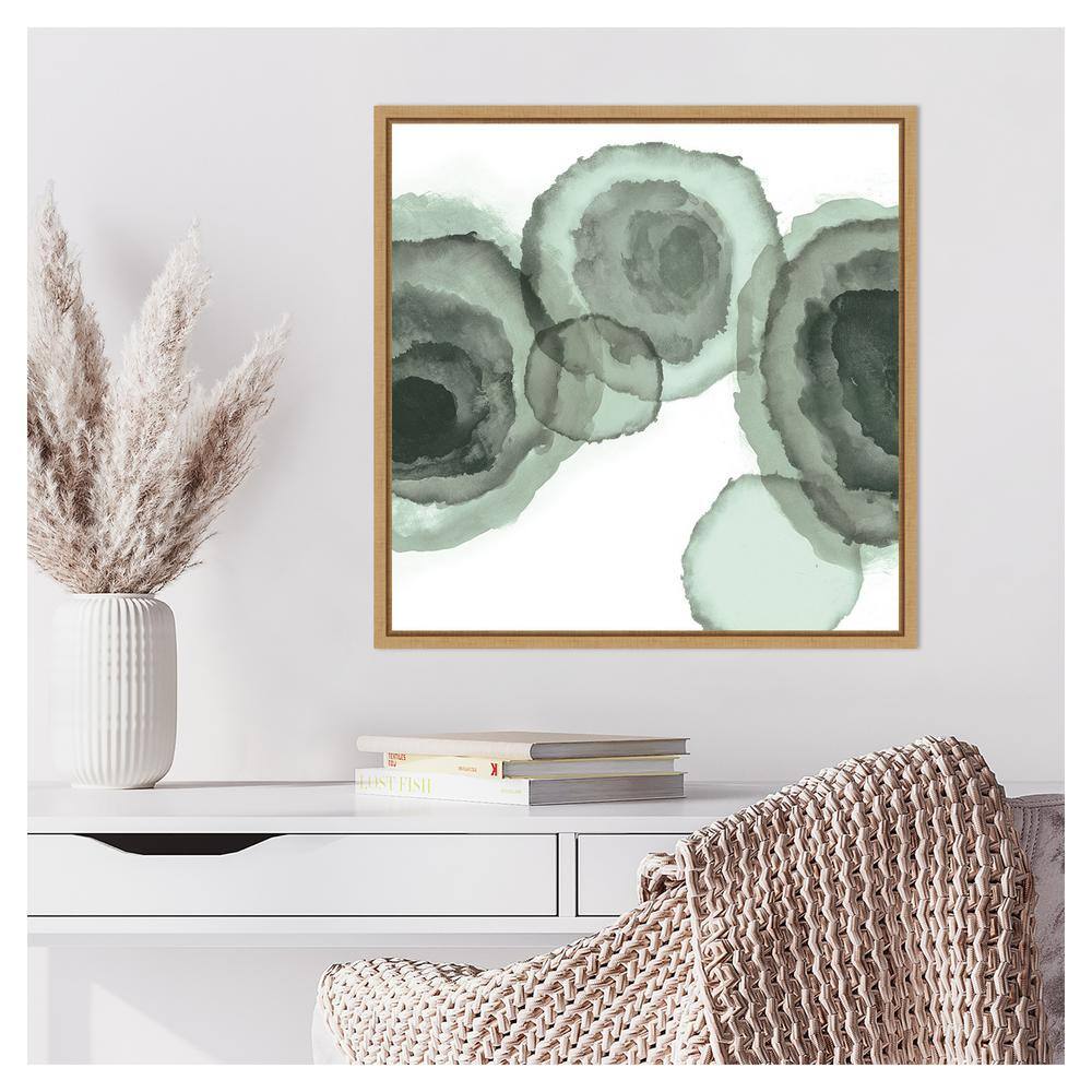 Ink Stains II Mint Abstract Canvas Art with Maple Frame