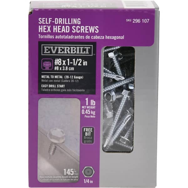 Everbilt #8 1-1/2 in. External Hex Flange Hex-Head Self-Drilling Screws 1 lb.-Box (145-Piece)