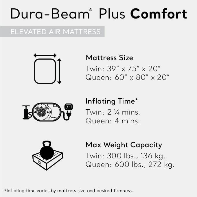Twin Gray PVC Elevated Air Mattress with Built-In Pump
