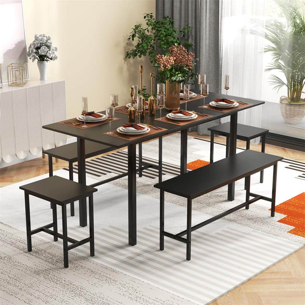 HONEY JOY 5-Piece Black Wood Top Kitchen Dining Table Set with ...