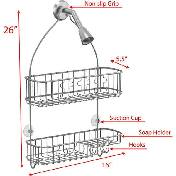 Home Basics Prism 2 Tier Shower Caddy with Built-in Hooks, Gold