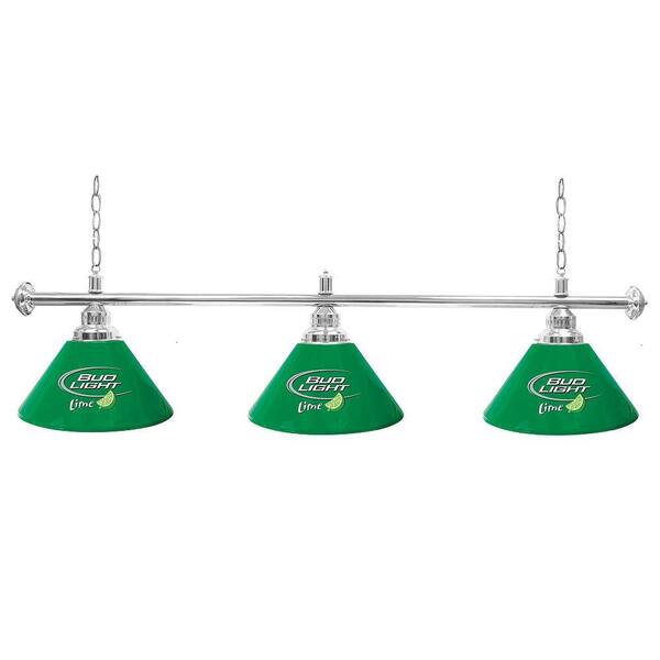 Trademark Global Bud Light 60 in. Lime Three Shade Stainless Steel Hanging Billiard Lamp
