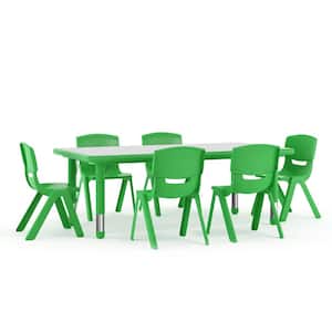 7-Piece Rectangle Metal Top Table and Chair Set in Green