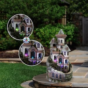 35 in. Tall Outdoor Tower Castle Fountain with Color Changing LED Lights Yard Art Decoration
