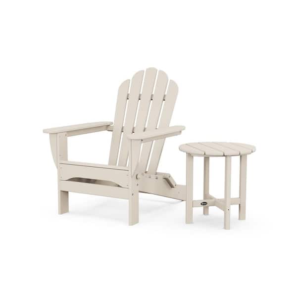 Trex Outdoor Furniture Monterey Bay 2-Piece Plastic Patio Conversation Set in Sand Castle Folding Adirondack Chair with Side Table