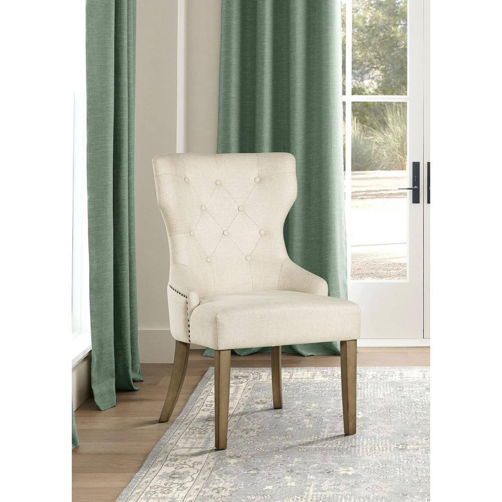 Beige Linen Upholstered Tufted High Back Side Chair