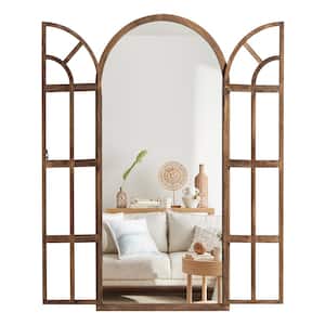 Farmhouse 31.5 in. W x 70.9 in. H Arched Wood Framed Full Length Mirror With Opening Door in Charcoal