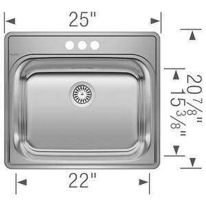Essential Drop-in Stainless Steel 25 in. x 22 in. 3-Hole Single Bowl Kitchen Sink in Brushed Satin