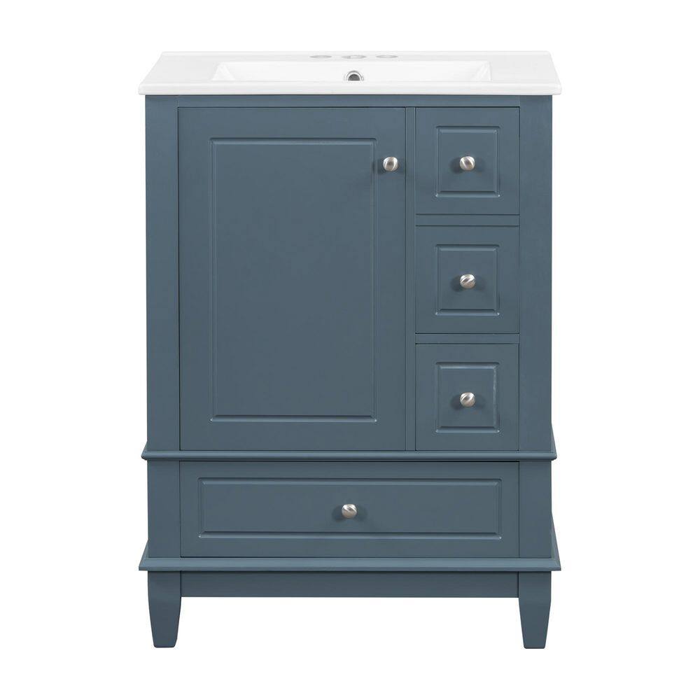 24 in. Single Sink Freestanding Blue Bath Vanity with White Ceramic Sink Top price history on PriceWatchPro