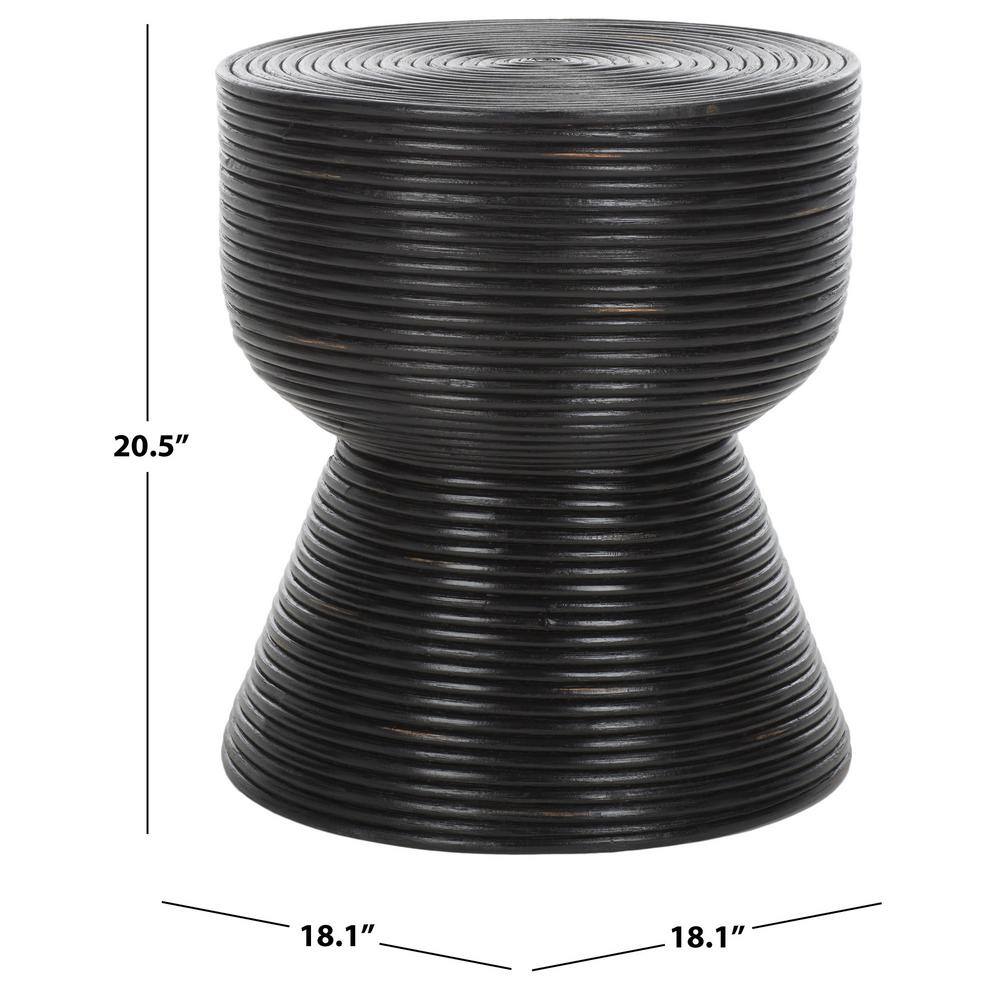 Distressed Black Round Rattan Accent Table